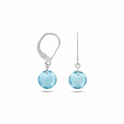 Boucles d'oreilles Dormeuse ronde en or blanc et topaze bleue