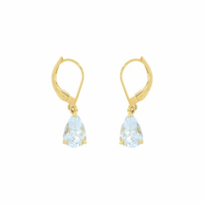 Boucles d'oreilles Dormeuse poire en or jaune et aigue marine