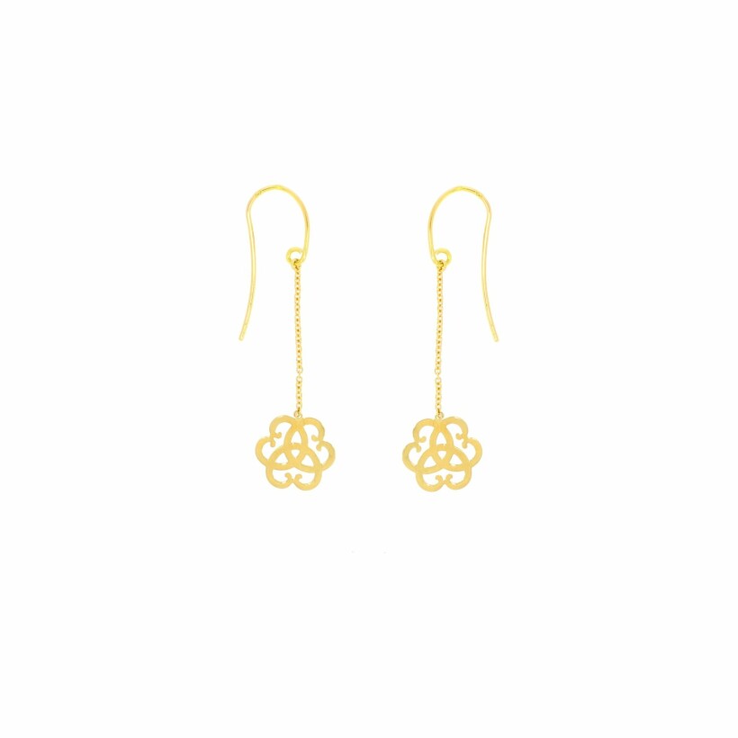 Boucles d'oreilles crochets chaîne et motif 3 cœurs entrelacés en or jaune