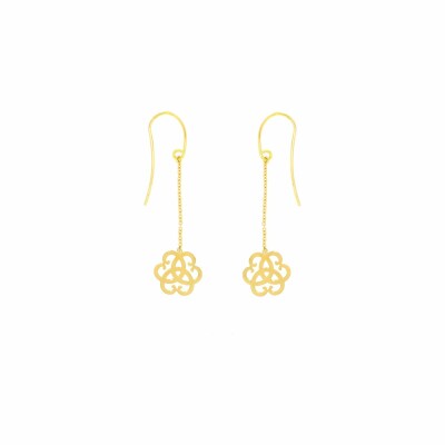 Boucles d'oreilles crochets chaîne et motif 3 cœurs entrelacés en or jaune