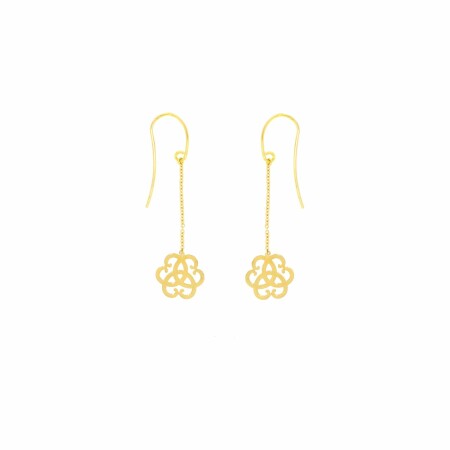 Boucles d'oreilles crochets chaîne et motif 3 cœurs entrelacés en or jaune