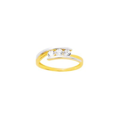 Bague en or jaune, or blanc et oxyde de zirconium