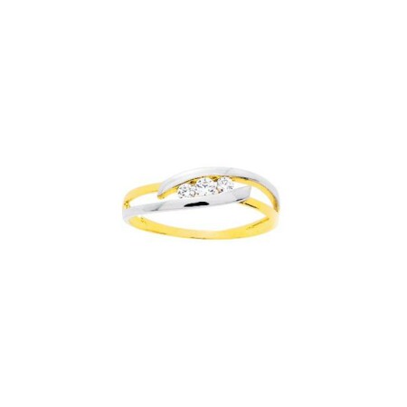 Bague en or jaune, or blanc et oxyde de zirconium