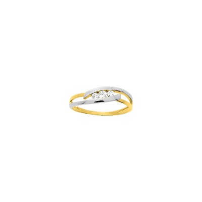 Bague en or jaune, or blanc et oxyde de zirconium