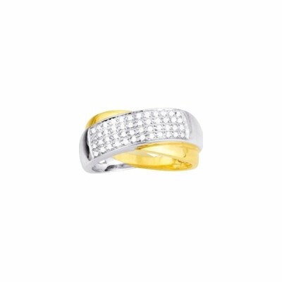 Bague en or jaune, rhodium et oxydes de zirconium