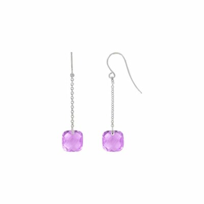 Boucles d'oreilles crochets en or blanc et améthystes