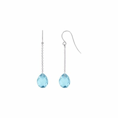 Boucles d'oreilles en or blanc et topazes bleues
