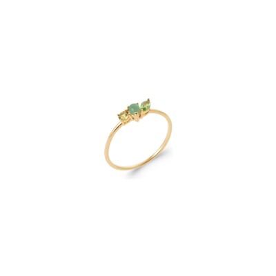 Bague en plaqué or, oxyde de zirconium et pierres de couleurs