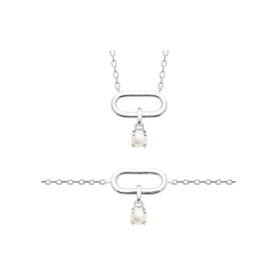 Bracelet en argent et perle de culture, 18 cm