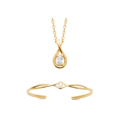 Bracelet-jonc en plaqué or et oxyde de zirconium