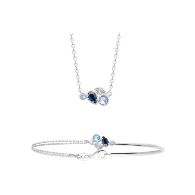 Collier en argent, oxyde de zirconium et pierres de couleurs, 45 cm