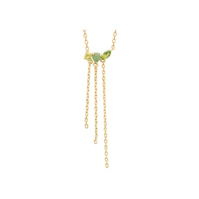 Collier en plaqué or, oxyde de zirconium et pierres de couleurs, 45 cm