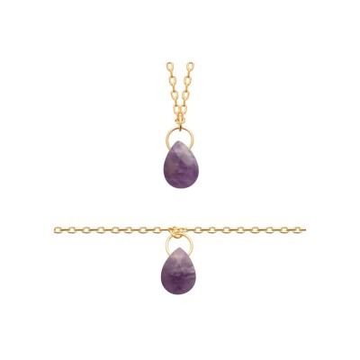 Collier en plaqué or et améthyste, 45 cm