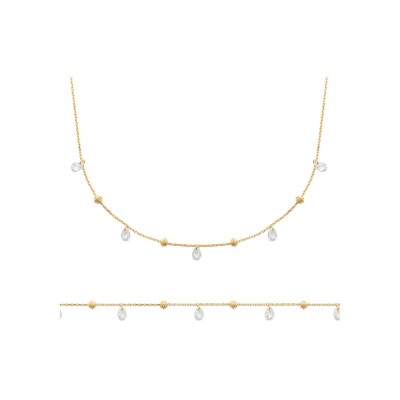 Collier en plaqué or et cristal, 45 cm
