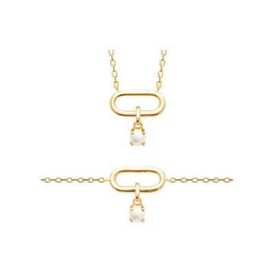 Collier en plaqué or et perle de culture, 45 cm