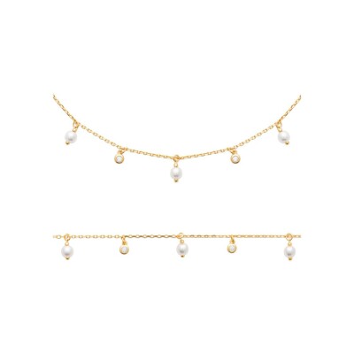 Collier en plaqué or et perle, 45 cm