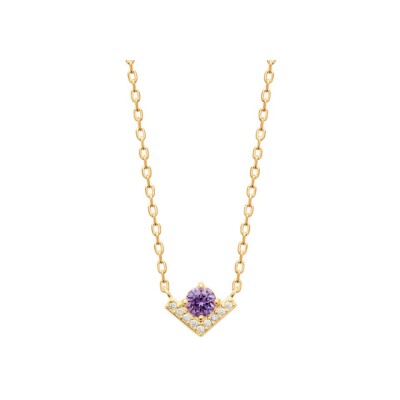 Collier en plaqué or, oxyde de zirconium et pierres de couleurs, 45 cm