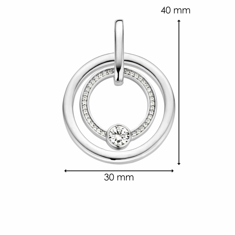 Pendentif Ti Sento en argent et oxydes de zirconium, 2 cercles pavés