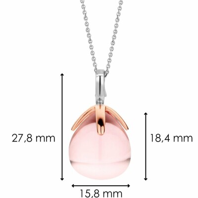 Pendentif Ti Sento en argent doré rose et pierre synthétique rose, serti griffes dorées roses