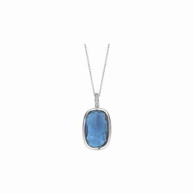 Pendentif Ti Sento en argent et pierre synthétique bleue, forme ovale et serti clos