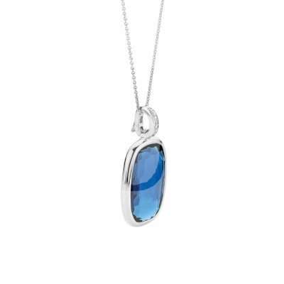 Pendentif Ti Sento en argent et pierre synthétique bleue, forme ovale et serti clos