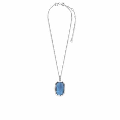 Pendentif Ti Sento en argent et pierre synthétique bleue, forme ovale et serti clos