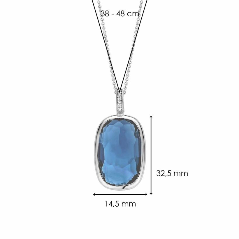 Pendentif Ti Sento en argent et pierre synthétique bleue, forme ovale et serti clos