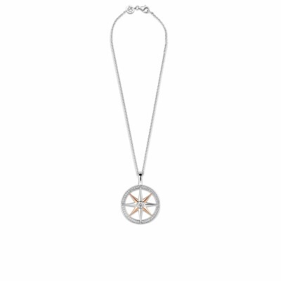 Pendentif Ti Sento en argent doré rose et oxydes de zirconium, bicolore, forme boussole