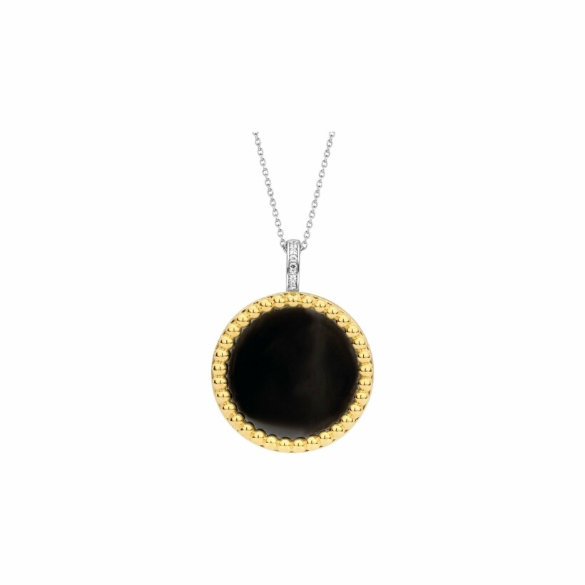 Pendentif Ti Sento en argent rhodié doré avec pierre synthétique noire, serti clos