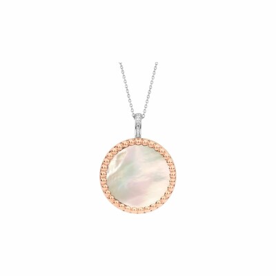 Pendentif Ti Sento en argent doré rose doublé nacre, serti clos