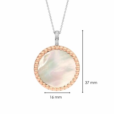 Pendentif Ti Sento en argent doré rose doublé nacre, serti clos