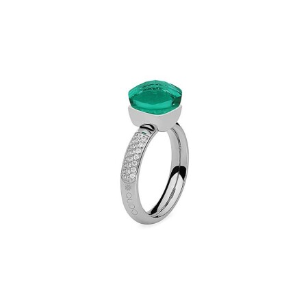 Bague QUDO Firenze en acier et pierre de couleur teal, taille 56