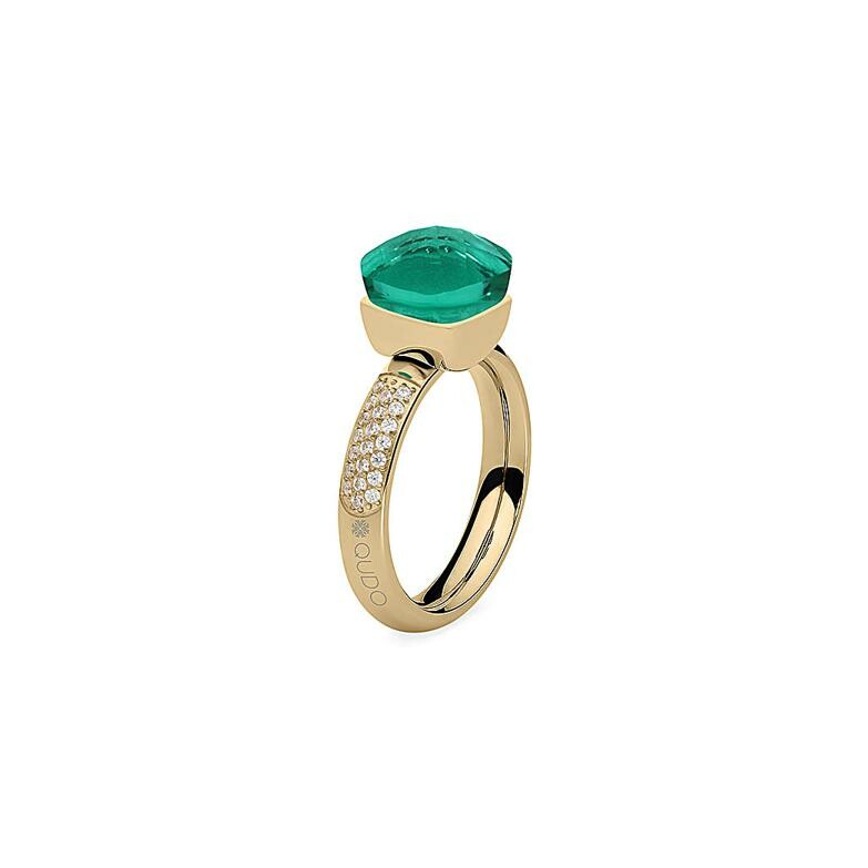 Bague QUDO Firenze en métal doré et pierre de couleur teal, taille 58