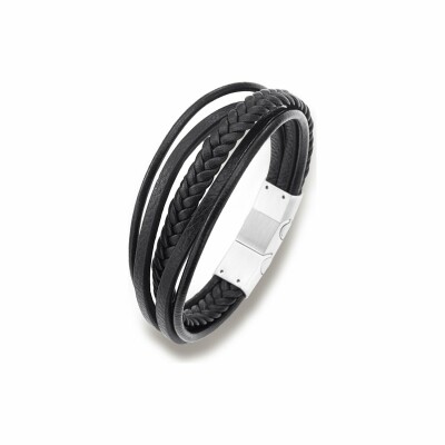 Bracelet All Blacks en acier et cuir