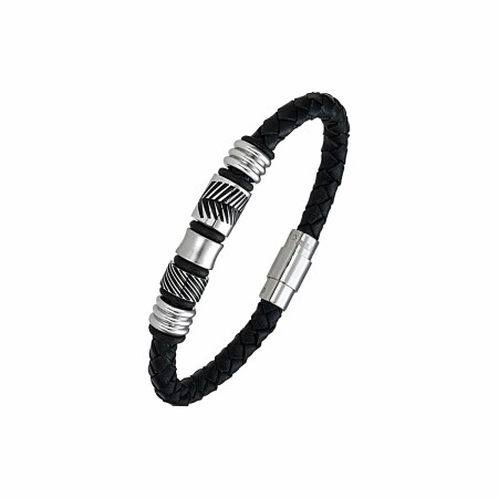 Bracelet All Blacks en acier et cuir