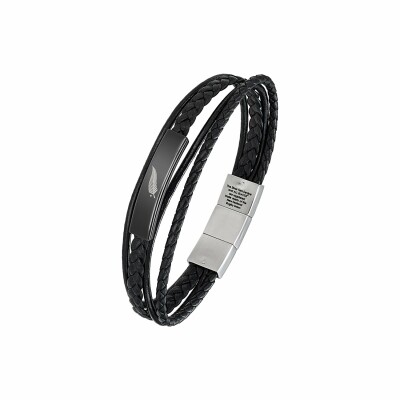 Bracelet All Blacks en acier et cuir