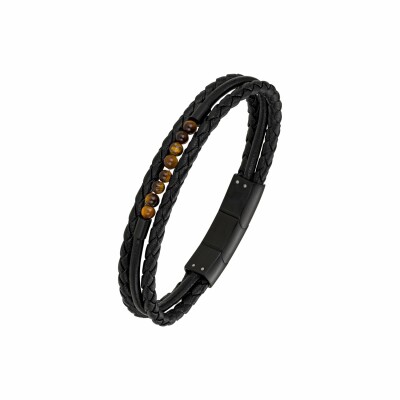 Bracelet All Blacks en acier et cuir