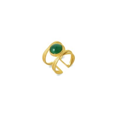 Bague Collection Constance Iris en plaqué or et agate verte, taille 54