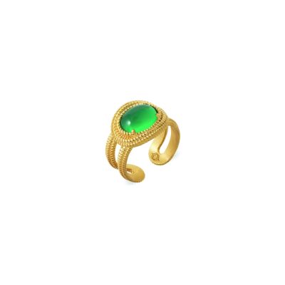 Bague Collection Constance Demeter en plaqué or et agate verte, taille 54