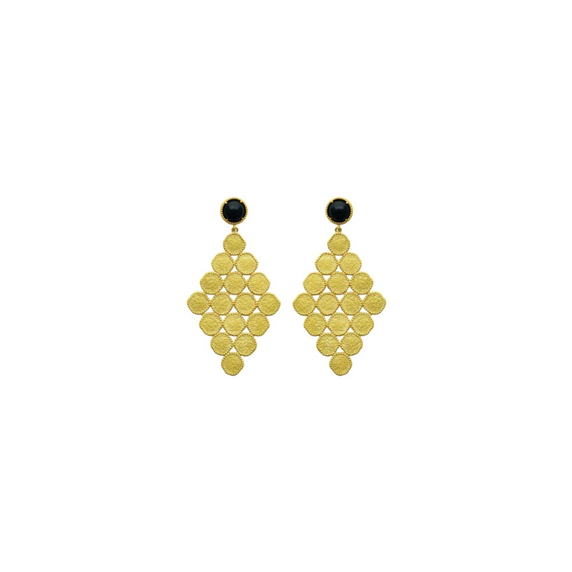 Boucles d'oreilles Collection Constance Maia en plaqué or et agate noire