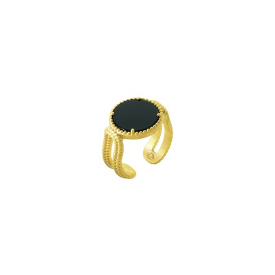 Bague Collection Constance Hera en plaqué or et agate noire, taille 54