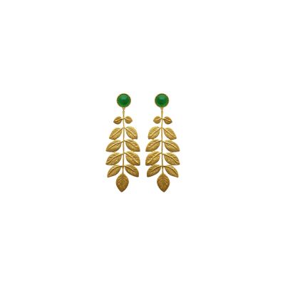 Boucles d'oreilles Collection Constance Athena en plaqué or et agate verte