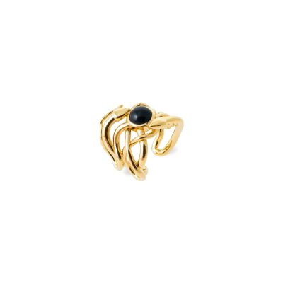 Bague Collection Constance Ekhis en plaqué or et agate noire, taille 54