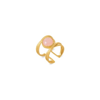 Bague en plaqué or et quartz rose