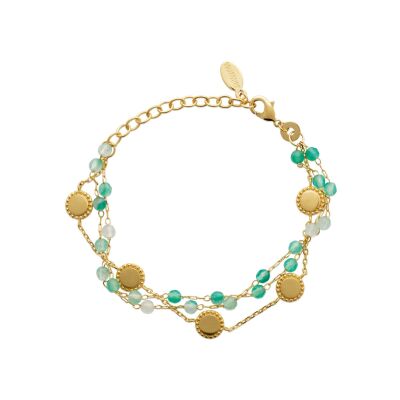 Bracelet en plaqué or et calcédoine verte