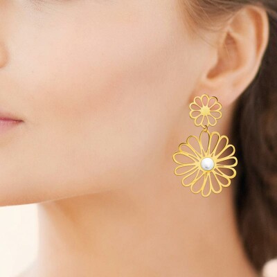 Boucles d'oreilles en acier, pvd et perle d'imitation