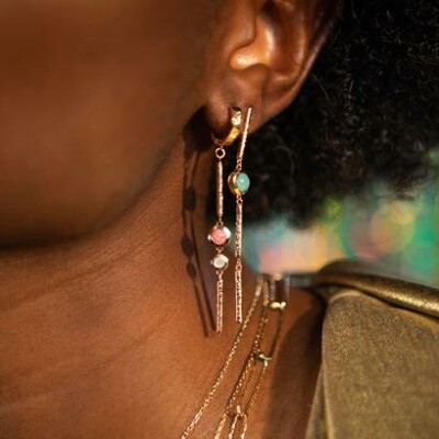 Mono boucle d'oreille en plaqué or et amazonite