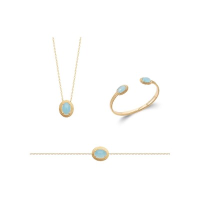 Bracelet jonc en plaqué or et agate bleue