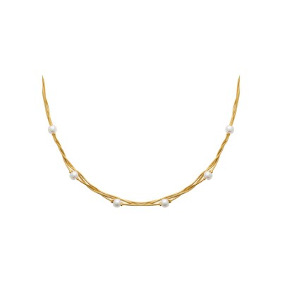 Collier en acier, pvd et perle d'imitation