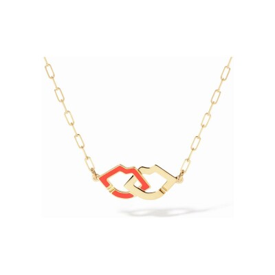 Collier dinh van 2 Lips en or jaune et laque rouge